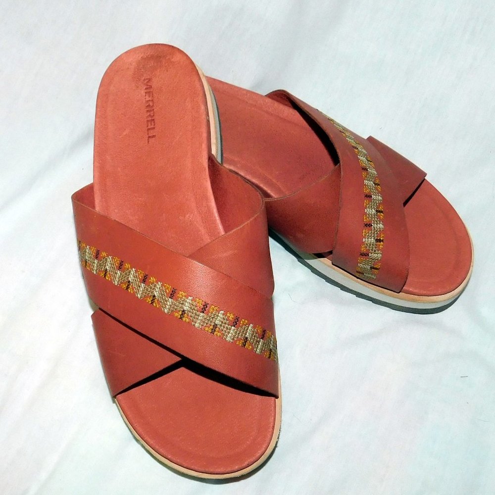 Merrell Juno Leather Slides Pink/Red 8 Nearly New